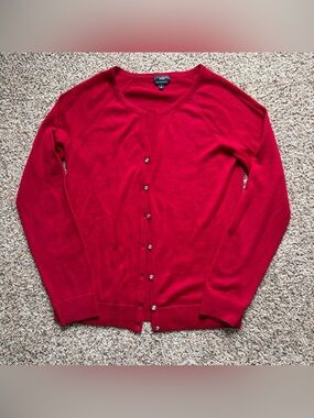 Talbots Italian Merino Wool Button Up Red Cardigan Rinestone Buttons Women's S